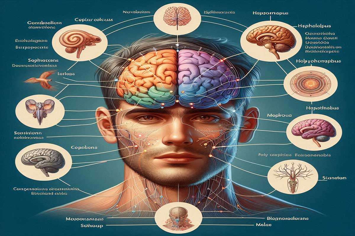 تصویری نزدیک از سر یک انسان که بخشهای مختلف مغز در آن مشاهده می شود