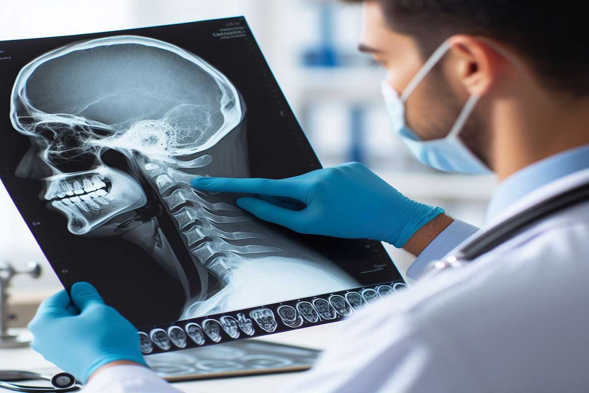 متخصص ستون فقرات در حال بررسی تصاویر رادیولوژی مربوط به دیسک گردن بیمار