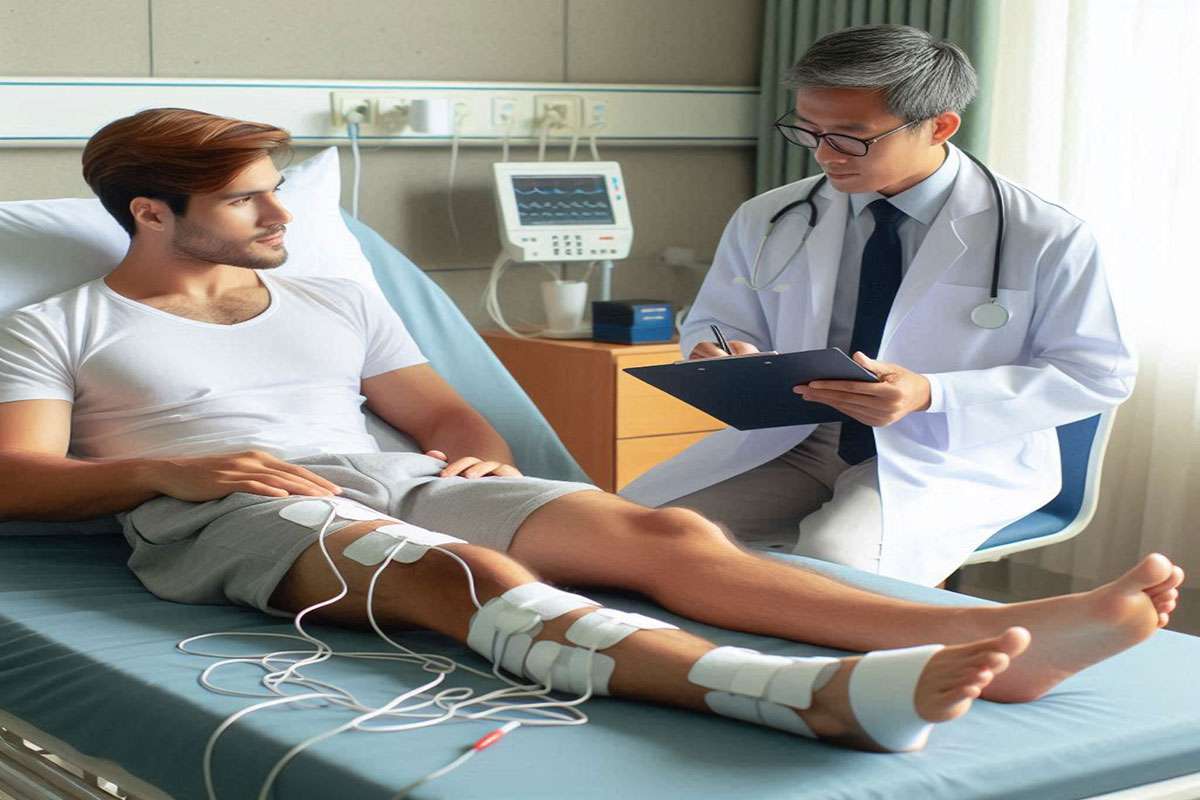 پزشک در حال انجام نوار عصب مچ پا