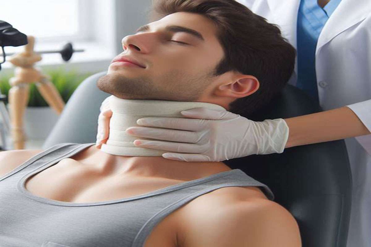  یک بیمار در حال دریافت درمان فیزیوتراپی برای مشکلات گردن