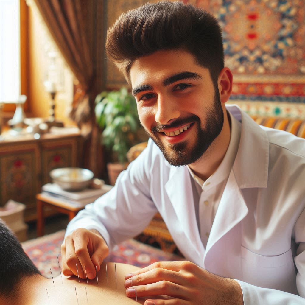 پزشک متخصص طب سوزنی در حال انجام این روش درمانی
