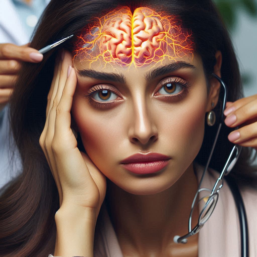 پزشک در حال معاینه بیمار میگرنی